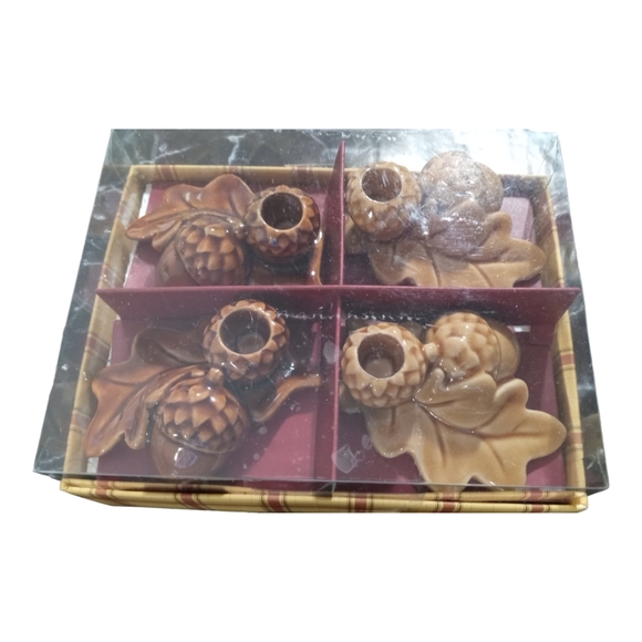 Williams Sonoma Acorn Taper Holders Oak Leaf Fall Autumn Set of 4 - Picture 4 of 10